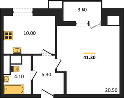 Планировка однокомнатной(квартира) площадью 41.3 квадратных метров в “ЖК Парк Легенд 2”