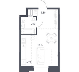 Планировка студии(апартаменты) площадью 26.85 квадратных метров в ЖК “ЖК Апарт-отель Тропарево парк”