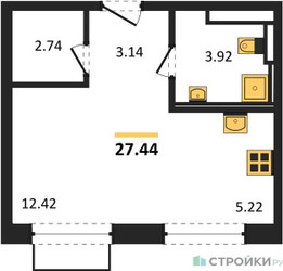 Планировка студии(квартира) площадью 27.44 квадратных метров в ЖК “ЖК Квартал Домашний”