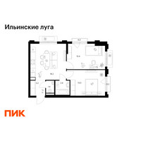 Планировка двухкомнатной(квартира) площадью 52.8 квадратных метров в “ЖК Ильинские луга”
