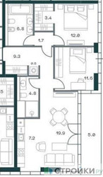 Планировка двухкомнатной(квартира) площадью 85 квадратных метров в “ЖК SHIFT (Шифт)”