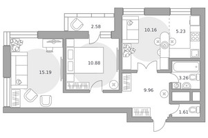 Планировка трехкомнатной(квартира) площадью 58.87 квадратных метров в “ЖК Ильинойс”