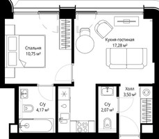 Планировка однокомнатной(квартира) площадью 37.77 квадратных метров в “ЖК Сити Бэй”