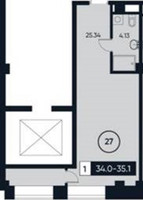 Планировка студии(апартаменты) площадью 34.2 квадратных метров в “ЖК 3215”