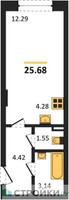 Планировка студии(квартира) площадью 25.68 квадратных метров в “Зеленый Оазис - Город”