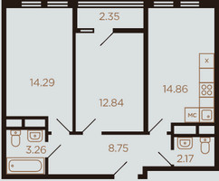 Планировка двухкомнатной(квартира) площадью 58 квадратных метров в “ЖК Миниполис Рафинад”