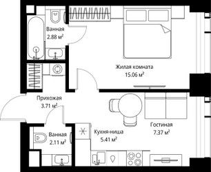 Планировка однокомнатной(квартира) площадью 36.54 квадратных метров в ЖК “ЖК Веер”