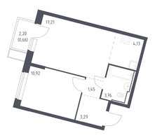 Планировка однокомнатной(квартира) площадью 41.42 квадратных метров в “ЖК Молжаниново”