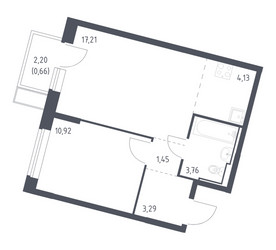 Планировка однокомнатной(квартира) площадью 41.42 квадратных метров в ЖК “ЖК Молжаниново”