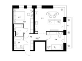Планировка двухкомнатной(квартира) площадью 62.2 квадратных метров в “ЖК Строгино 360”