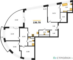 Планировка 4+ комнатной(квартира) площадью 136.7 квадратных метров в “ЖК Остров”