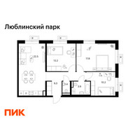 Планировка трехкомнатной(квартира) площадью 78.3 квадратных метров в “ЖК Люблинский парк”