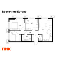 Планировка трехкомнатной(квартира) площадью 68.1 квадратных метров в “ЖК Восточное Бутово”
