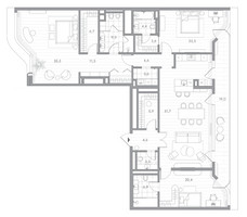 Планировка трехкомнатной(квартира) площадью 201 квадратных метров в “Клубный дом PHANTOM (Фантом)”