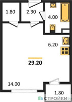 Планировка студии(квартира) площадью 29.2 квадратных метров в “ЖК Датский Квартал”
