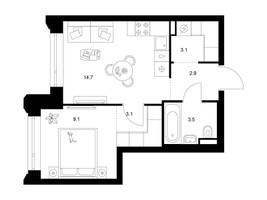 Планировка однокомнатной(квартира) площадью 36.4 квадратных метров в “ЖК Саларьево парк”