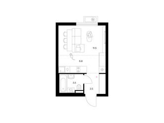 Планировка студии(квартира) площадью 25.3 квадратных метров в ЖК “ЖК Белая Дача парк”