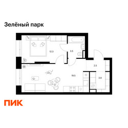 Планировка однокомнатной(квартира) площадью 41.6 квадратных метров в ЖК “ЖК Зеленый парк”