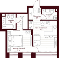 Планировка однокомнатной(квартира) площадью 39.8 квадратных метров в “ЖК Дом 7 Даниловский”
