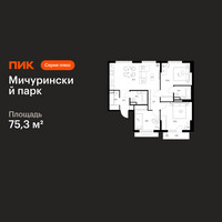Планировка трехкомнатной(квартира) площадью 75.3 квадратных метров в “ЖК Мичуринский Парк”
