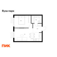 Планировка однокомнатной(квартира) площадью 37.4 квадратных метров в “ЖК Яуза Парк (Мытищи)”