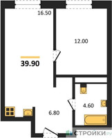 Планировка однокомнатной(квартира) площадью 39.9 квадратных метров в “ЖК Детали”