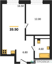 Планировка однокомнатной(квартира) площадью 39.9 квадратных метров в ЖК “ЖК Детали”