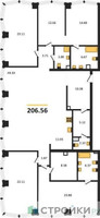 Планировка 4+ комнатной(квартира) площадью 206.56 квадратных метров в “ЖК TATE (Тэйт)”