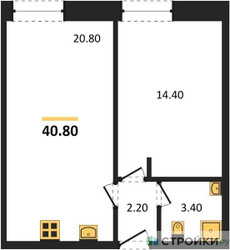 Планировка однокомнатной(квартира) площадью 40.8 квадратных метров в ЖК “ЖК ЗИЛАРТ”