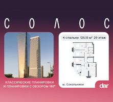 Планировка 4+ комнатной(квартира) площадью 125.15 квадратных метров в “ЖК Солос”