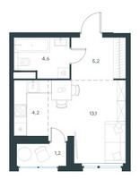 Планировка студии(квартира) площадью 28.6 квадратных метров в “ЖК Level Лесной”