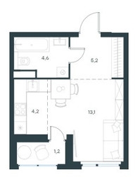 Планировка студии(квартира) площадью 28.6 квадратных метров в ЖК “ЖК Level Лесной”