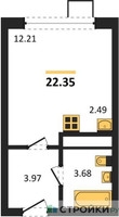 Планировка студии(квартира) площадью 22.35 квадратных метров в “ЖК Новотомилино”
