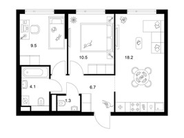 Планировка двухкомнатной(квартира) площадью 50.3 квадратных метров в “ЖК Руставели 14”