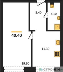 Планировка однокомнатной(квартира) площадью 40.4 квадратных метров в ЖК “ЖК Moments (Моментс)”