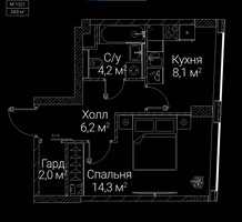 Планировка однокомнатной(квартира) площадью 34.8 квадратных метров в “ЖК СЕЗАР БУДУЩЕЕ”
