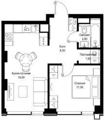 Планировка однокомнатной(квартира) площадью 40.3 квадратных метров в ЖК “ЖК Cityzen (Ситизен)”