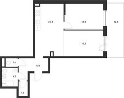 Планировка двухкомнатной(квартира) площадью 67.3 квадратных метров в “ЖК Форевиль”