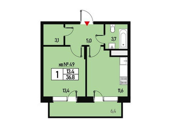 Планировка однокомнатной(квартира) площадью 36 квадратных метров в ЖК “ЖК Борисоглебское”