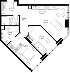 Планировка двухкомнатной(квартира) площадью 73.67 квадратных метров в ЖК “ЖК Джойс”