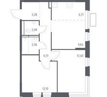 Планировка двухкомнатной(квартира) площадью 54.6 квадратных метров в “ЖК Новое Видное”