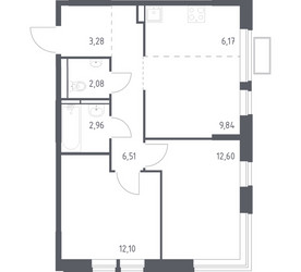 Планировка двухкомнатной(квартира) площадью 54.6 квадратных метров в ЖК “ЖК Новое Видное”