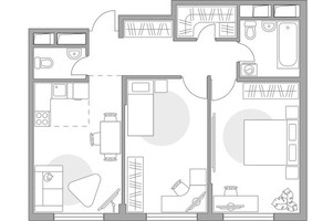 Планировка трехкомнатной(квартира) площадью 54.05 квадратных метров в “ЖК Аникеевский”
