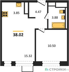 Планировка однокомнатной(квартира) площадью 38.02 квадратных метров в ЖК “ЖК Алхимово”