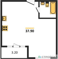 Планировка однокомнатной(квартира) площадью 37.9 квадратных метров в “ЖК Фестиваль парк-2”
