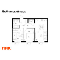 Планировка двухкомнатной(квартира) площадью 55.4 квадратных метров в “ЖК Люблинский парк”