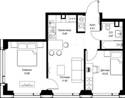 Планировка двухкомнатной(квартира) площадью 49.2 квадратных метров в “ЖК СЕТ”