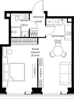Планировка однокомнатной(квартира) площадью 38.59 квадратных метров в “Мультиквартал СИТИДЗЕН”