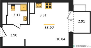 Планировка студии(квартира) площадью 22.6 квадратных метров в “ЖК Алхимово”
