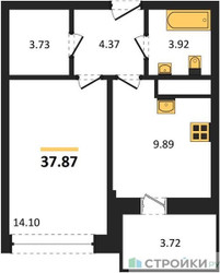Планировка однокомнатной(квартира) площадью 37.87 квадратных метров в ЖК “ЖК ВОСТОК II”